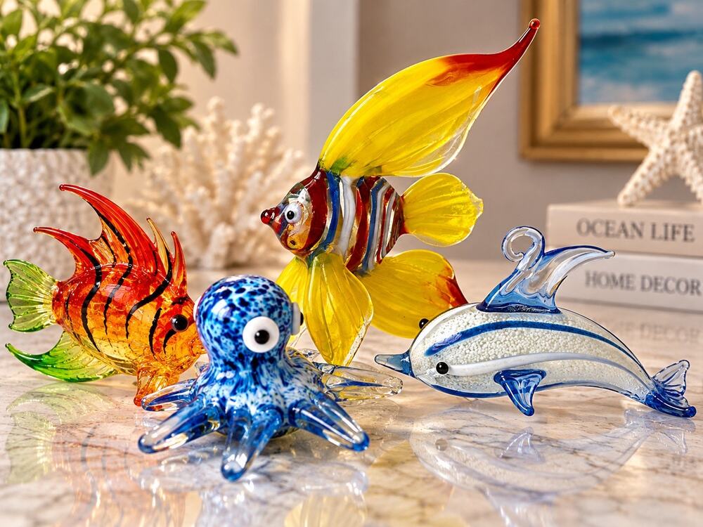 Glass figuras handmade Murano end glossy art glass speckled glass lot 4